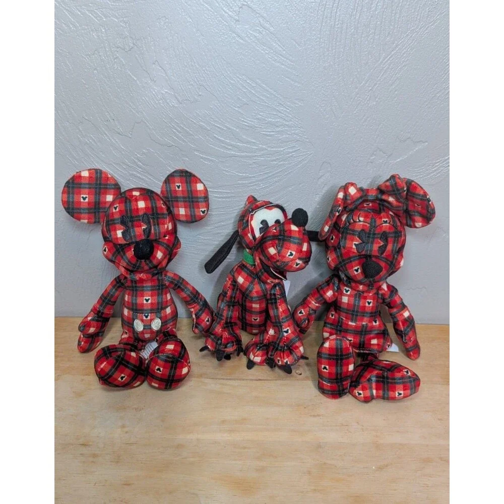 Disney 100 Years Of Wonder Retro Plaid Fleece Mickey Minnie Pluto Plush